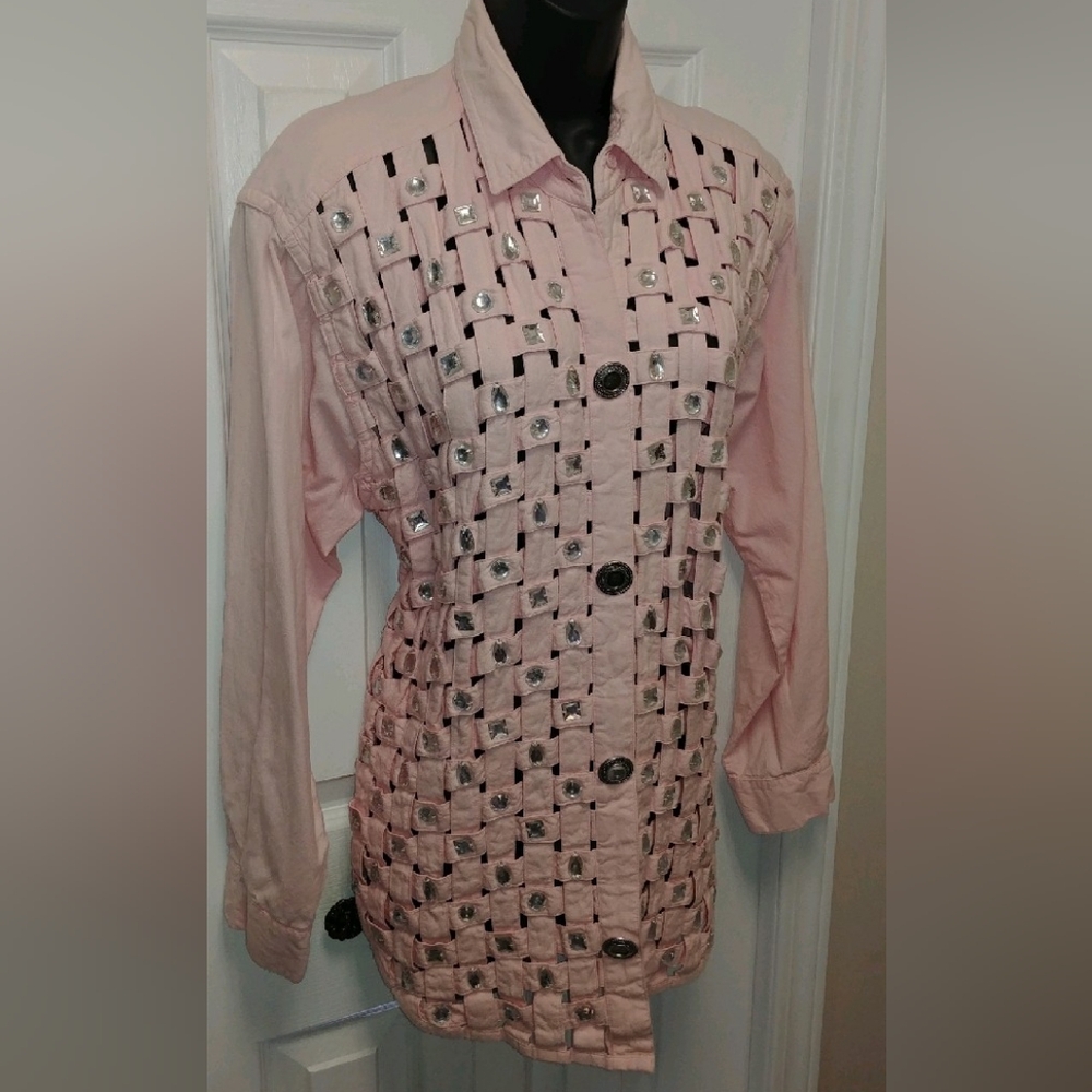 Yak Magik pink woven shirt jacket.